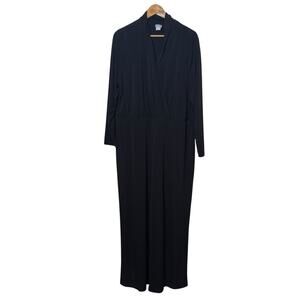 Chico's Plus Size 4 XXL Black Wide Leg Long Sleeve V- Neck Jumpsuit